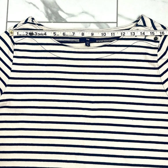 Gap Navy/White Striped Top Boatneck Buttons on Shoulder 3/4 Sleeves Cotton Sz XL - Picture 10 of 14
